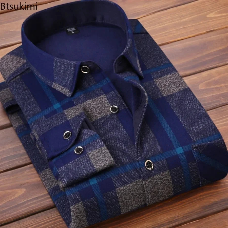 2025Men's Casual Warm Shirts Autumn Winter Long Sleeve Plaid Shirt Thick Warm Tops Men High Quality Soft Large Size Shirt Camisa